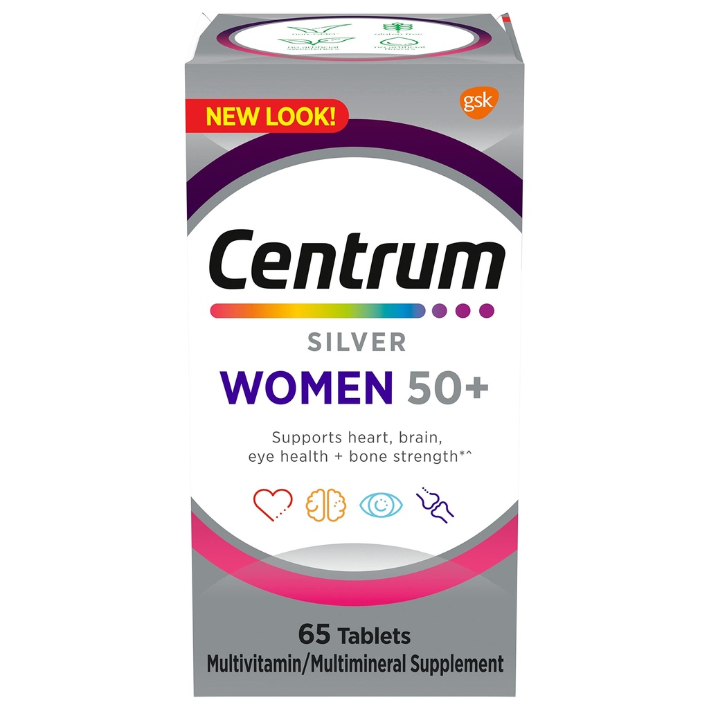 Centrum Silver Women's Multivitamin for Women 50 Plus, Multivitamin/Multimineral Supplement with Vitamin D3, B Vitamins, Non-GMO Ingredients, Supports memory and cognition in older adults - 65 Ct