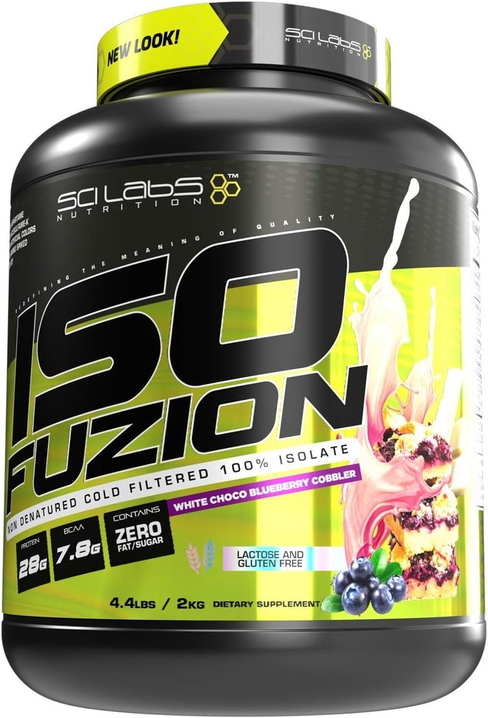 Iso Fuzion 100% Whey Isolate 28g polvere proteica non denaturata, Cobbler di mirtilli di colo bianco, 4.4lb