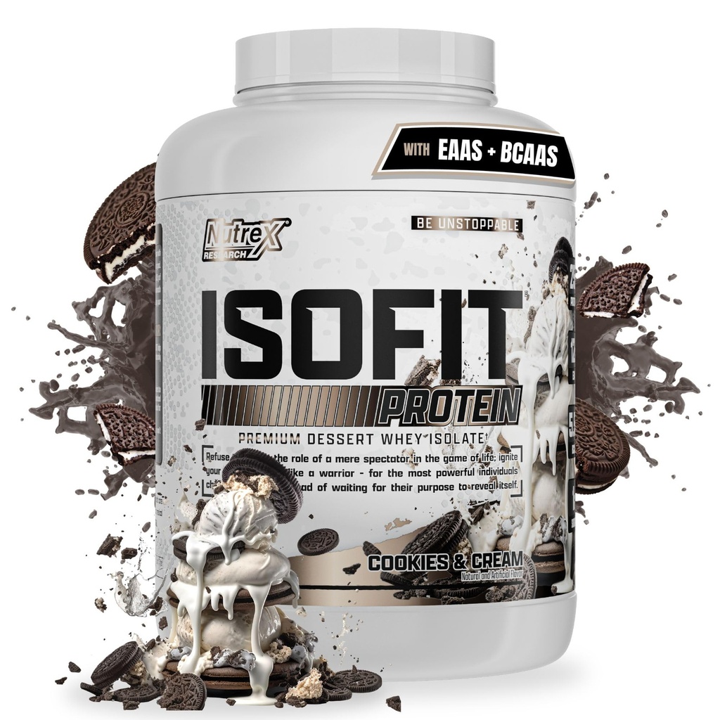 Recherche sur les nutriments IsoFit Whey Protéine Poudre Instantanée 100% Whey Protéine Isola (70 portions, cookies et crème)