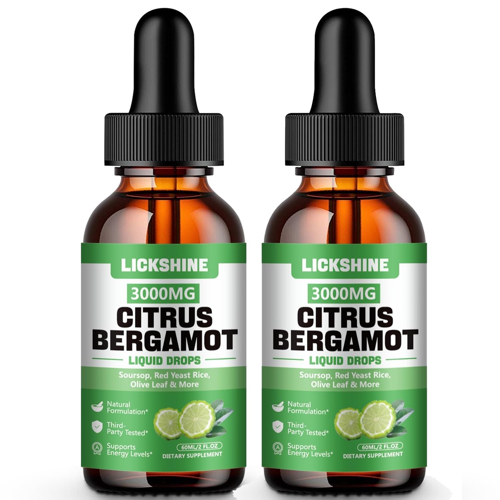 2 Pack 3000mg Citrus Bergamotte Flüssigkeitstropfen - hohe Absorption - Cholesterin-Ergänzung für Immununterstützung Anti-Aging, Hight Cholesterol - Soursop Bitters Liquid, 4 Fl Oz