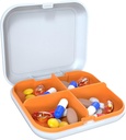 Scatola di distribuzione del pedaggio portatile del contenitore, scatola di pedaggio portatile di viaggio, organizzatore di pedaggio portatile di 4Compartment, adatto per vitamine, medicinali, olio di pesce (bianco + arancio)