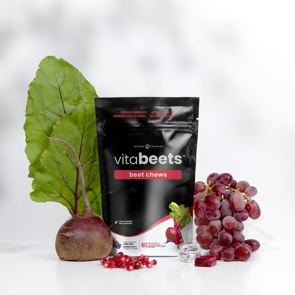 NutraChamps Beet Chews - Potent 750mg Beet Root Extract - Herz Chews - Blutfluss- und Zirkulationsunterstützungsergänzung - Super Reds Blend - Beet Root Gummies Alternative - 60 Soft Chew