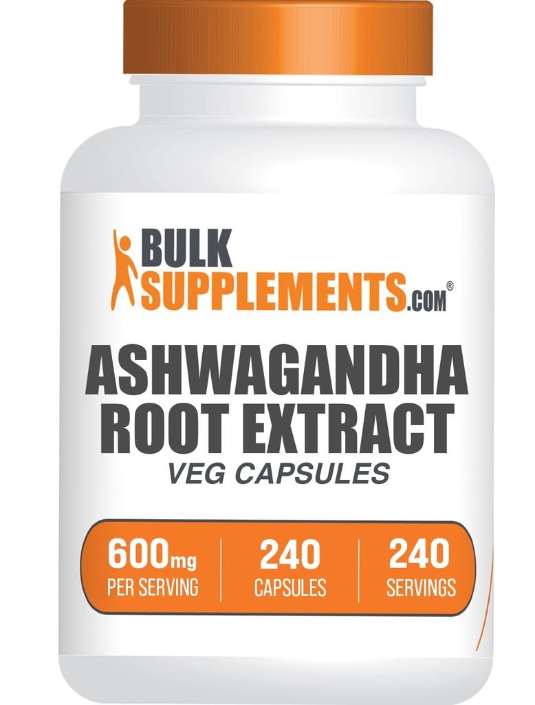 BulkSupplements.com Capsules d'extrait de racine Ashwagandha - Ashwagandha 600mg, Supplément Ashwagandha, Capsules de racine Ashwagandha, Vegan & Sans gluten, 1 Capsules par portion, 240 Capsules de Veg