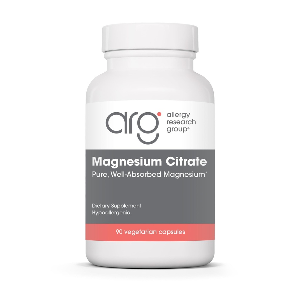 Allergy Research Group Magnesium Citrate Nahrungsergänzung - Knochen & Stress Unterstützung, gut absorbiert, Allergiker, Vegetarische Kapseln - 90 Zähler