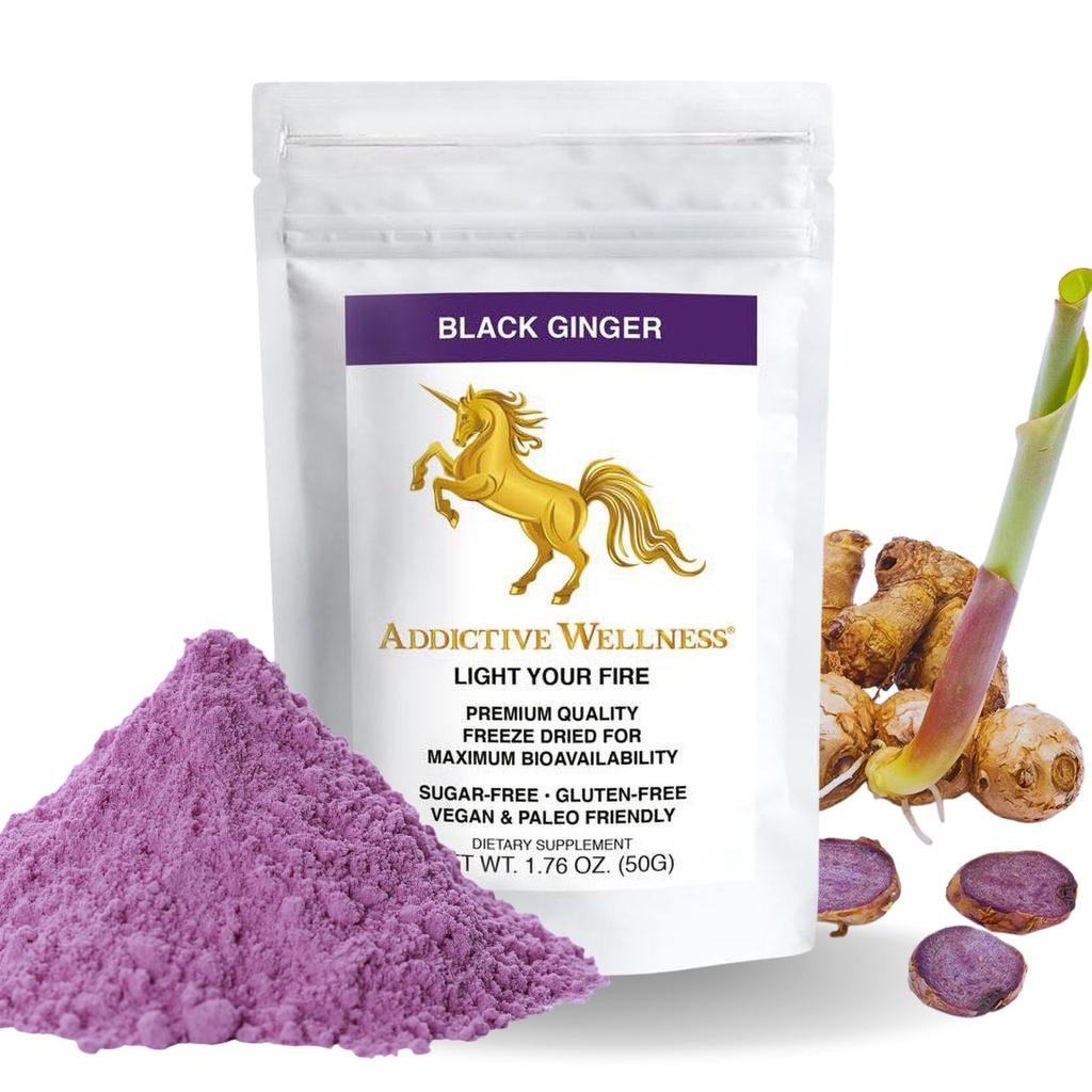Addictive Wellness Thai Black Ginger für Männer, Thai Ginger Ergänzung zu Energie Metabolismus, Endurance & Performance, Freeze Dried Black Ginger Powder, 50 Gramm (1.76 Unze), Vegan & Paleo