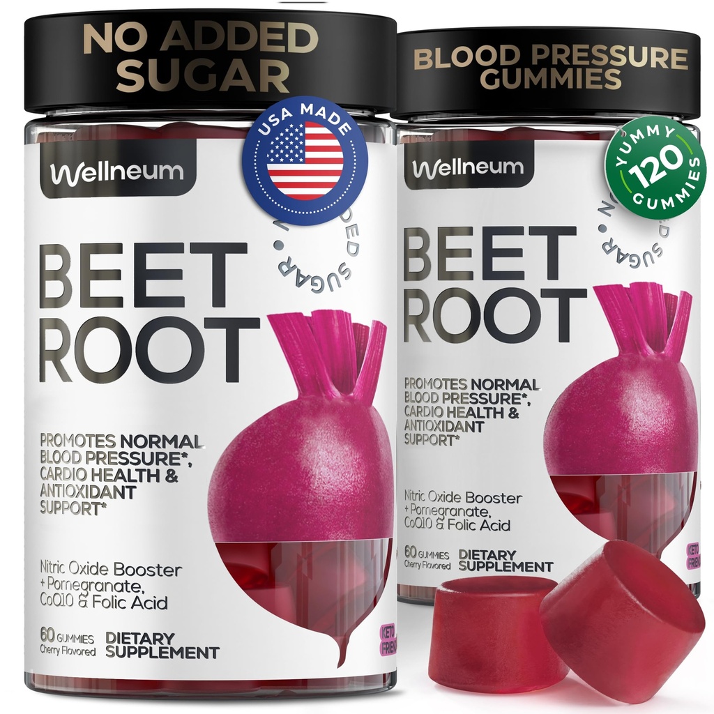Beets for High Blood Pressure 120 Pcs (2 Pack) - Beet Root Chews mit Granatapfelsaftpulver - Nitric Oxide Gummis für Energie, Cardio Health - Gummy Supplement für Männer und Frauen - Sugar Free