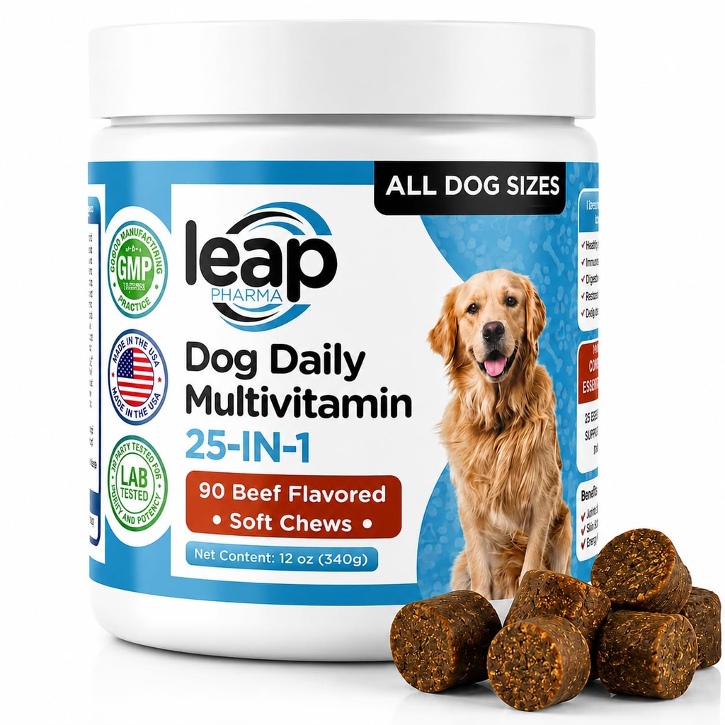 Multivitamines &Supplements for Dogs - Krill Oil, Omega 3,6,9, pre&probiotics, Vitamine essenziali, per Hip & Joints, Skin &Coat,Digestivo, Supporto per l'immunità (90 Chews)