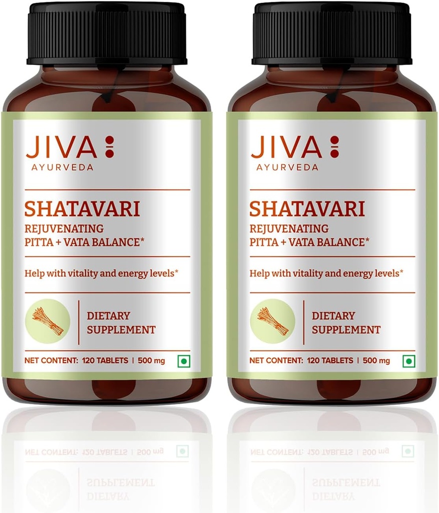 JIVA Shatavari Tablets 500mg | Ayurvedische Ergänzung für Männer & Frauen - 120 Tabletten (Pack von 2)