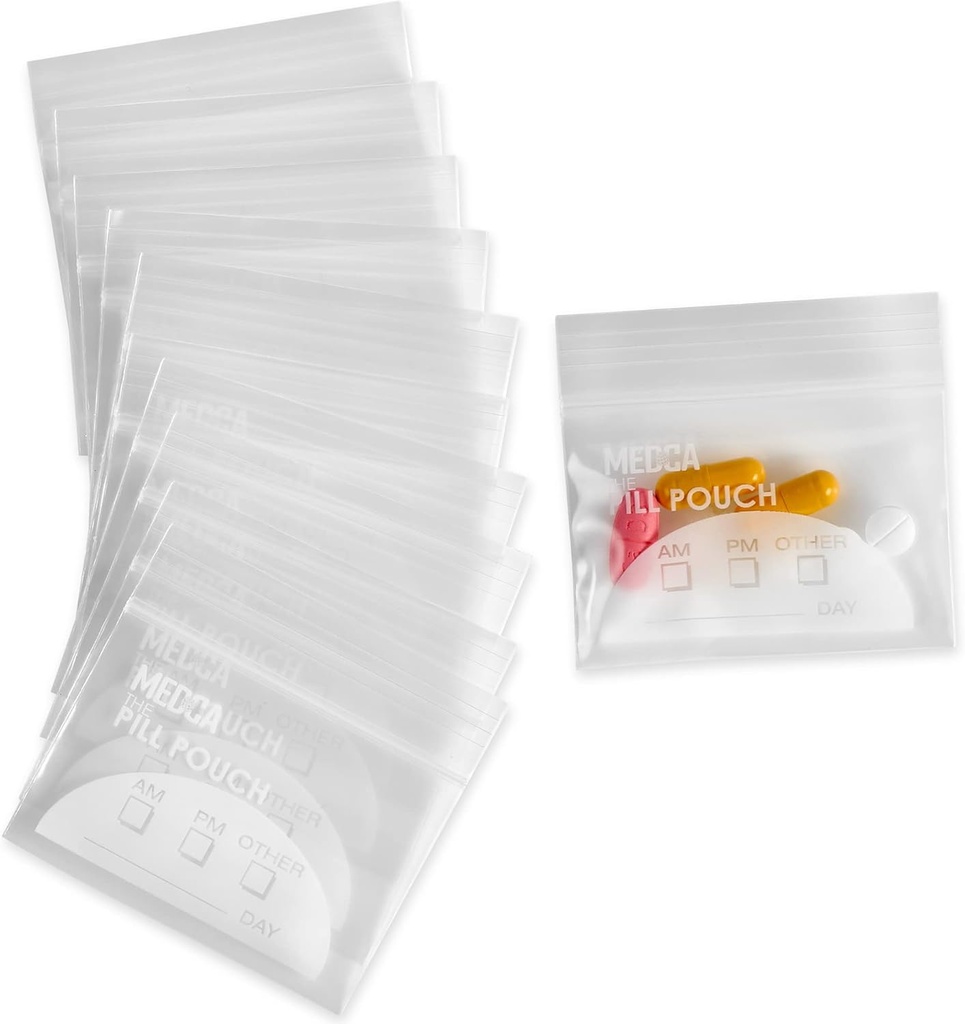 Extra-Thick Pill Pouch Bags - (Pack von 100) 3" x 2" 8 Mil - BPA Free, Poly Bag Einweg Reißverschluss Pillen Baggies, Täglich PM Reisemedizin Organizer Aufbewahrung Pouches, Klar Wiederverwendbar mit Labels