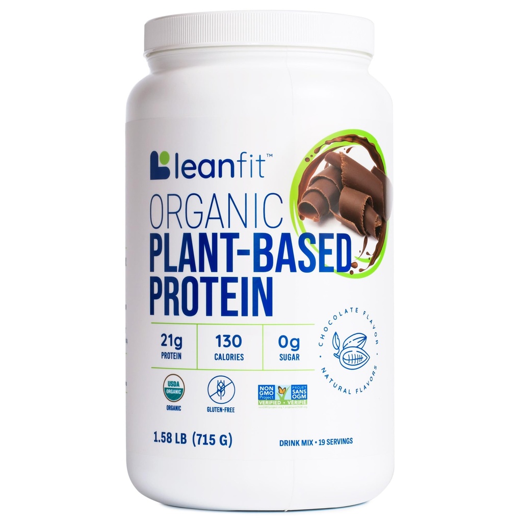 LeanFit Organic Plant-Based Protein Powder, Natural Chocolate Flavor - Vegan, USDA Organic Certified, Soy-Free, Glutenfrei, Dairy-Free, Sugar-Free, Non-GMO - 21g Protein, 18 Portionen, 1,58 Pound Tub