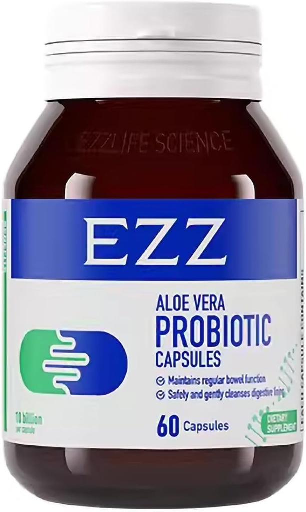 EZZ Aloe Vera Probiotic | Contiene Aloe Vera australiana, Cassia e enzimi digestivi, aggiungere Quattro probiotici. | Migliora la salute e la digestione del fegato, non più costipazione | 60 capsule