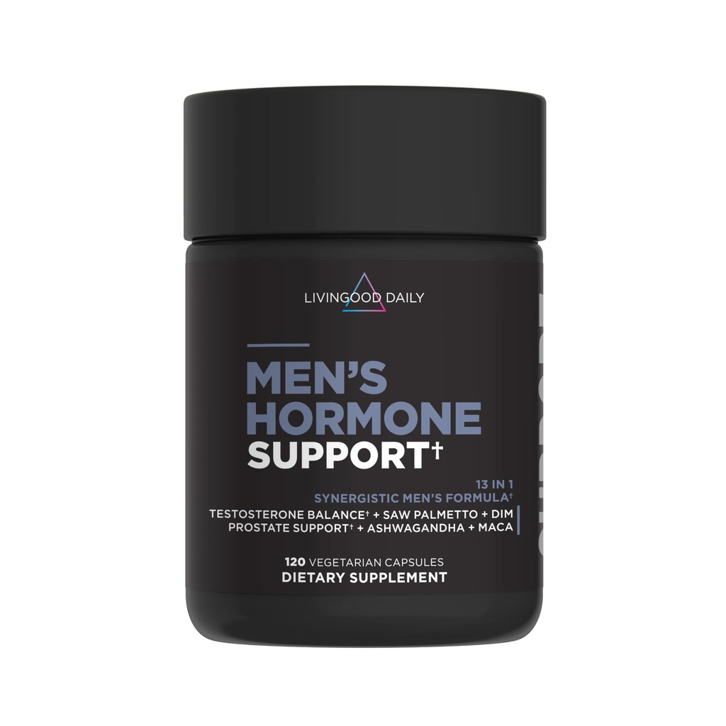 Integratore di supporto dell'ormone di Livingood Daily Men per Vitality & Balance, Booster di testosterone 14-in-1 per gli uomini con Ashwagandha, Maca, DIM, Zinco, Saw Palmetto, Vitamina B12 & More, Vegan, 120 capsule