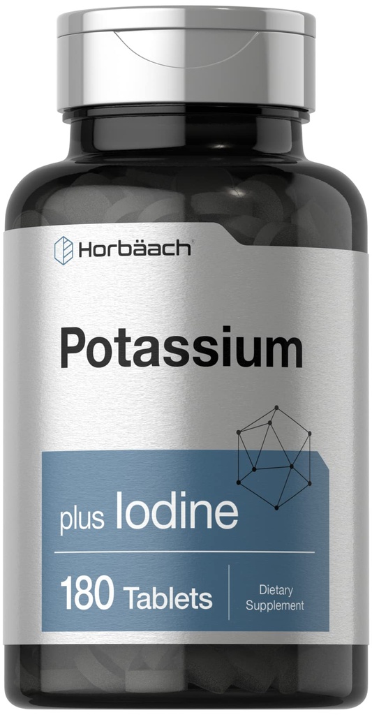 Horbäach Kaliumchlorid Ergänzung | Plus Iodine | 180 Vegetarische Tabletten | Non-GMO und Gluten kostenlos