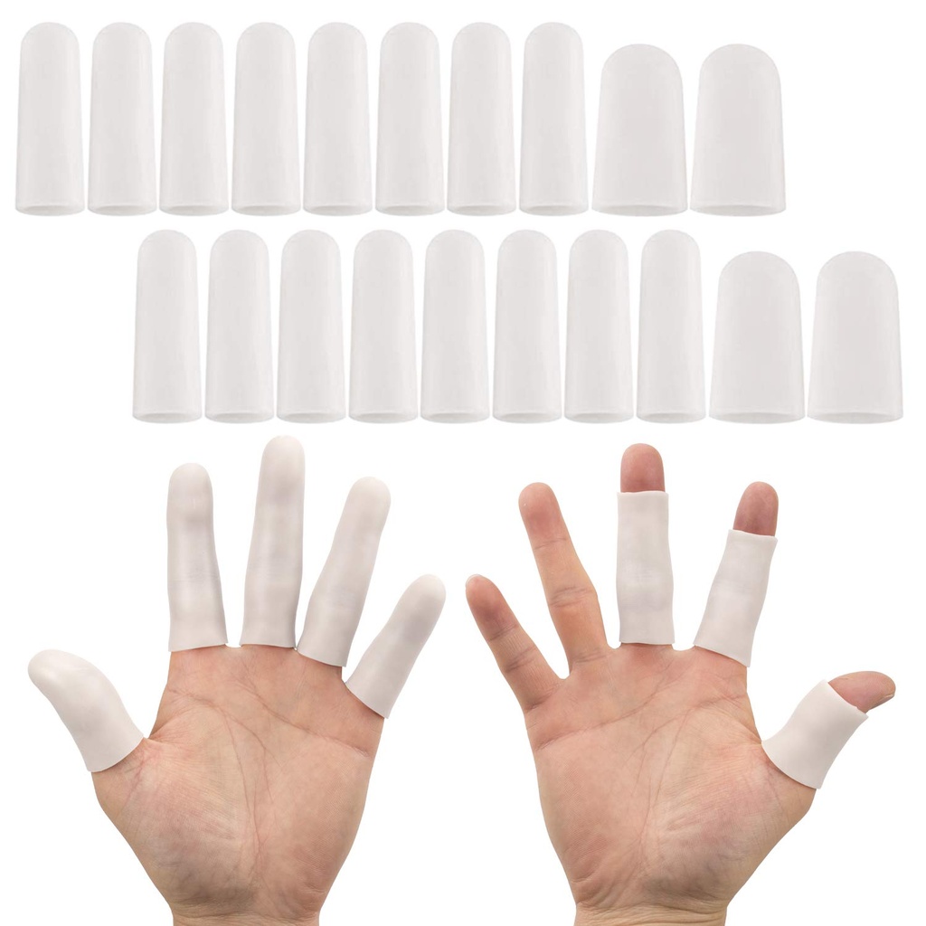 ANCIRS Gel Finger Support Handschuhe, Gel Finger Cots/Covers - Verschiedene Größen Silikon Fingerspitzen für Hände Cracking, Eczema Haut (20pcs White)