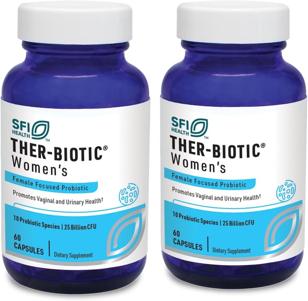 Klaire Labs SFI Health Ther-Biotic Women's - Probiotiques vaginaux pour femmes - Soutenir un pH vaginal acide sain Balance et confort - 25b CFU Lactobacillus & Bifidobacterium (60 Capsules, 2 Pack)