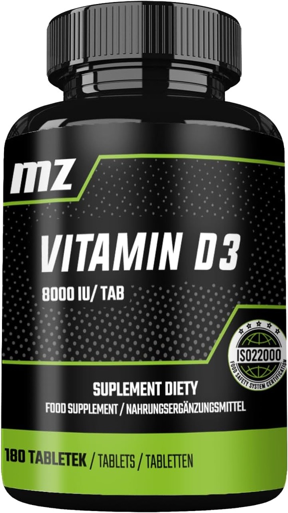 Vitamin D3 2000 IU in einer Tablette - 180 Tabletten - Lasten für 720 Servierungen - Unterstützt Calcium Balance & Knochen Gesundheit - Nahrungsergänzung von MZ