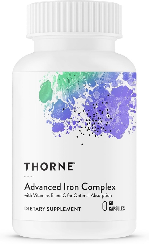 THORNE - Complexe de fer avancé - Formule complète de soutien du sang* - Vitamines élémentaires en fer, en folate, en B et en C pour absorption optimale - Supplément en fer chélaté - Sans gluten, sans lait et sans soja - 60 capsules