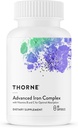 THORNE - Complexe de fer avancé - Formule complète de soutien du sang* - Vitamines élémentaires en fer, en folate, en B et en C pour absorption optimale - Supplément en fer chélaté - Sans gluten, sans lait et sans soja - 60 capsules