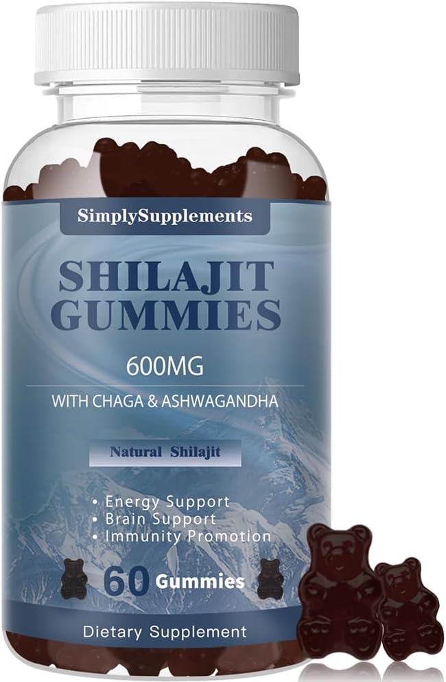 Shilajit Gummies con Ashwagandha e Chaga per gli uomini e le donne - Shilajit Supplemento con Trace Minerals & Acido Fulvico per l'energia e l'immunità Supporto, 60 Gummies