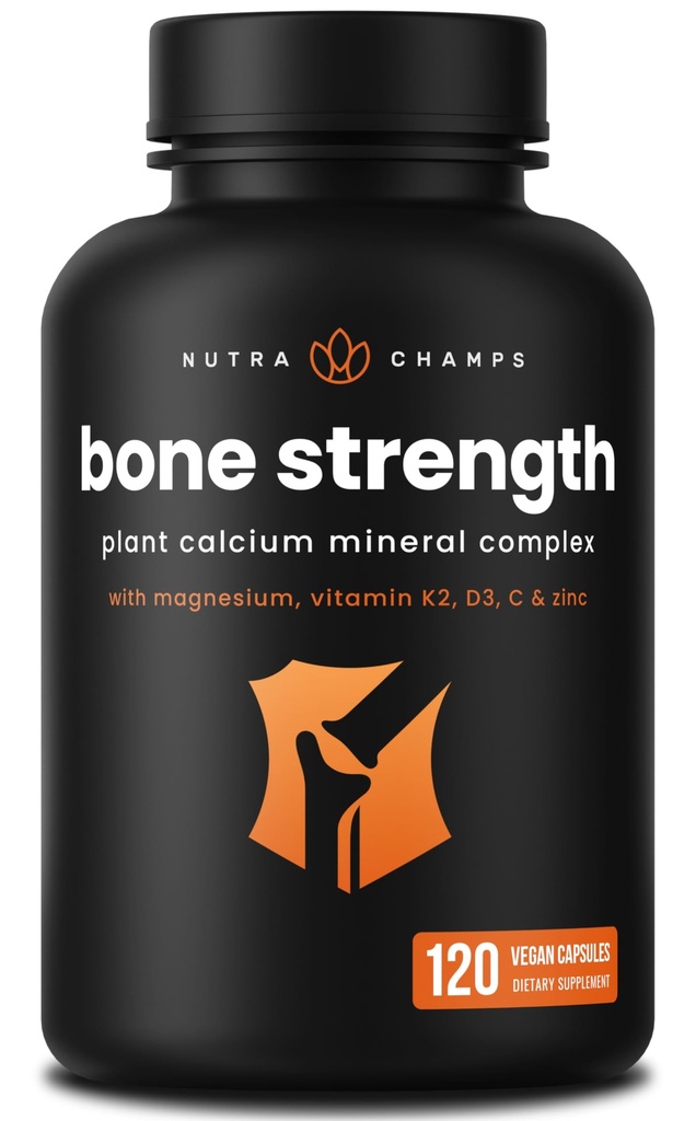 Kalziumergänzung für Knochenstärke | Pflanzen Kalzium Citrat + Vitamin D3, K2, Magnesium, Zink, Kalium, Boron & Strontium | Premium Extra Strength Knochen Gesundheit & Dichte Complex | 120 Vegan Kapseln