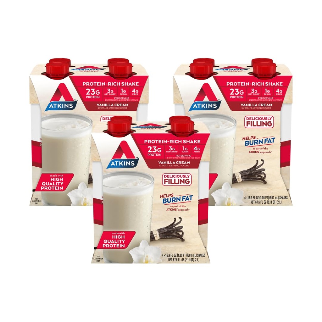 Atkins Vanilla Crema Meal Size Protein Shake, 23g Protein, Low Glycemic, Carb 3g, 1g Zucchero, Keto Friendly