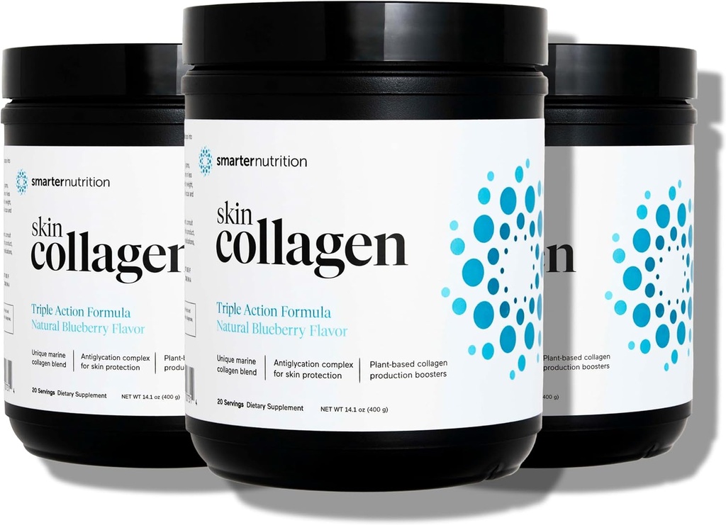 SMARTERNUTRITION Marine Collagen - Tipo 1 & 3 Peptidi con antiossidanti a base di erbe per la salute della pelle e dei capelli - Vitamina E & C, Tè verde, Polvere di bacca, Quercetina - (60 Serve (Pack of 3))