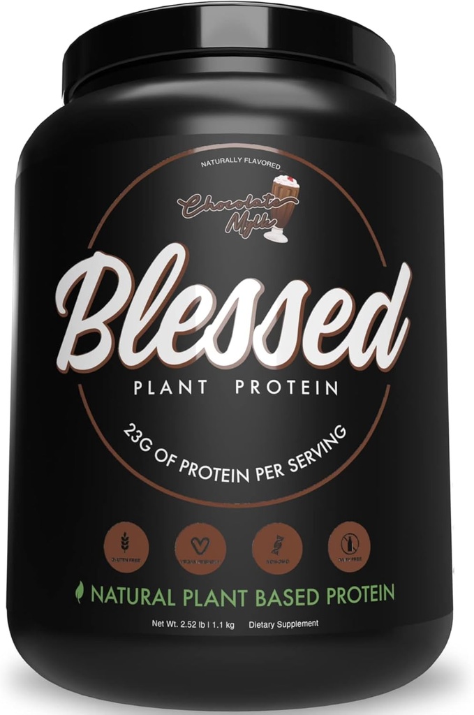 Bienheureuse poudre de protéines végétaliennes - Protéines végétales poudre de substitut de protéines, 23g de poudre de protéines de pois, sans lait, sans gluten, sans soja, sans sucre ajouté, 30 portions ( Mylk chocolatée)