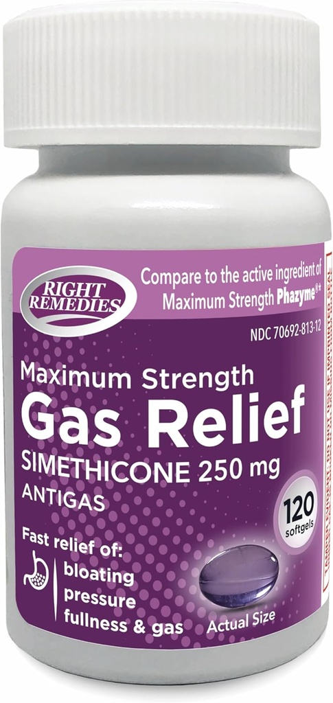 Gas Relief Maximale Stärke, Simethicone 250 mg, (120 Softgels), schnelles Relief aus Gas, Bloating, Vollständigkeit, schmerzhaftes Unglück, im Vergleich zu maximale Stärke Phazyme aktives Ingredient