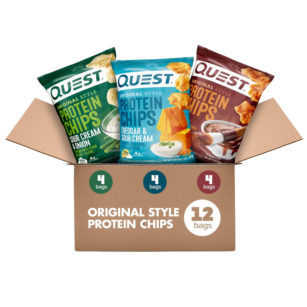 Quest Nutrition Protein Chips Variety Pack, BBQ, Cheddar & Sour Cream, Sour Cream & Onion, High Protein, Low Carb, 1.1 oz (Pack von 12)