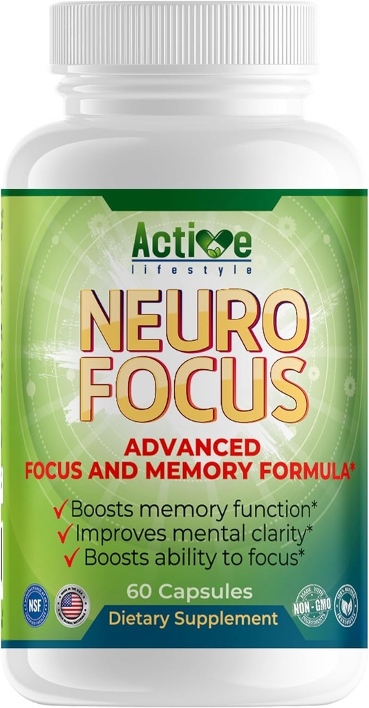 Neuro Focus Nootropic Brain Supplemento per uomini e donne: Memoria, Clarity & Focus | Ginkgo Biloba, Vitamina B6, Phosphatidylserine, Choline, Huperzine A