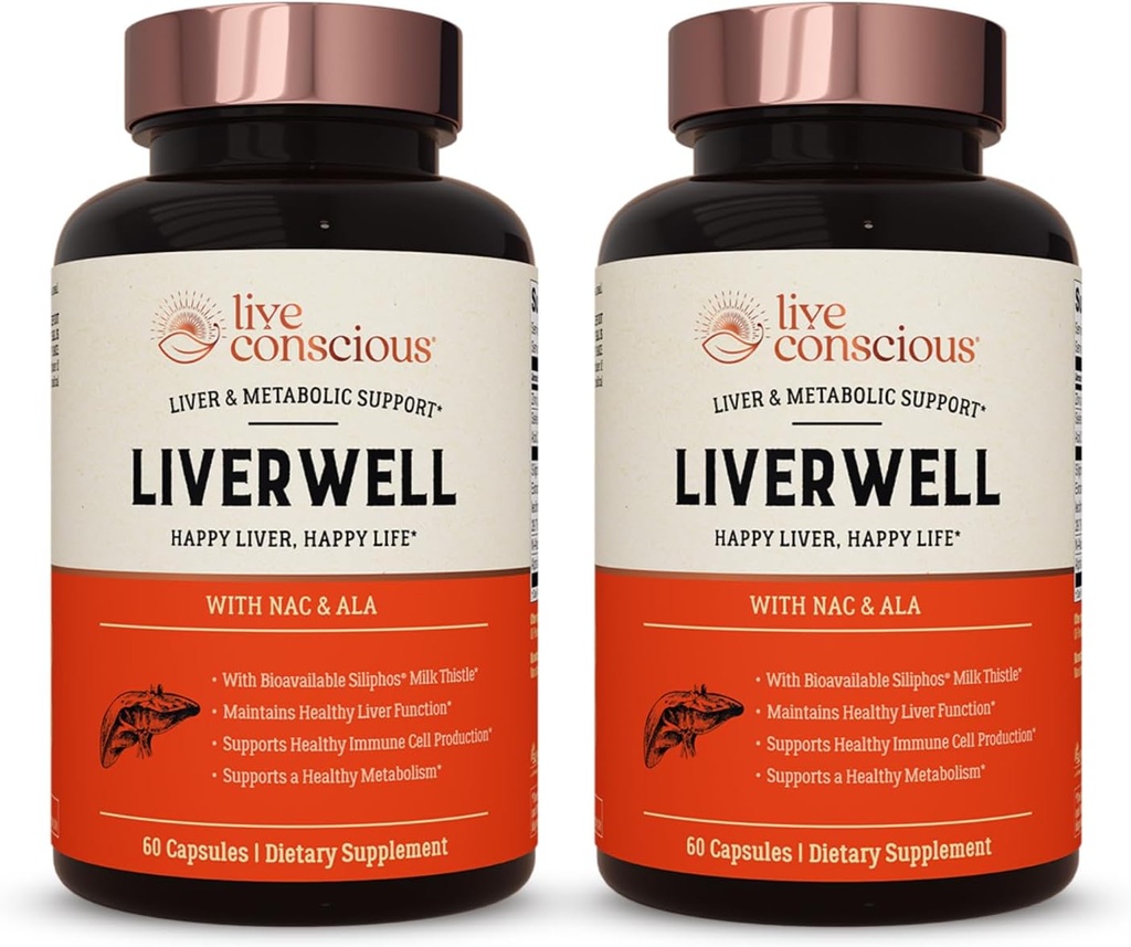 LiverWell Liver Cleanse, Rejuvenation, Metabolic Support - Liver Supplement for Liver Health w/Highly Bioavailable Milk Thistle Extract, N-Acetyl Cysteine, Alpha Lipoic Acid, Zinc, Selenium - 2 Pack