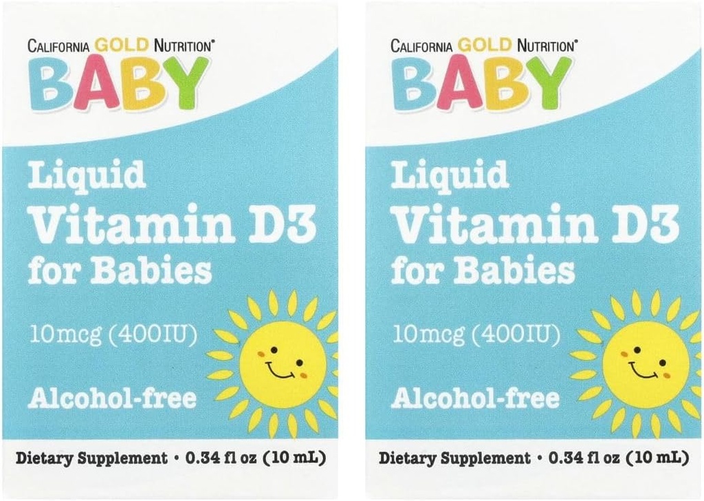California Gold Nutrition Baby Vitamin D3 Liquid D3 Supplement für Babys, Vegetarisch Freundlich - Entwicklungsunterstützung - Alkohol & Glutenfrei, Non-GMO - 10 mcg (400 IU) - 0.34 fl oz (10 ml), 2