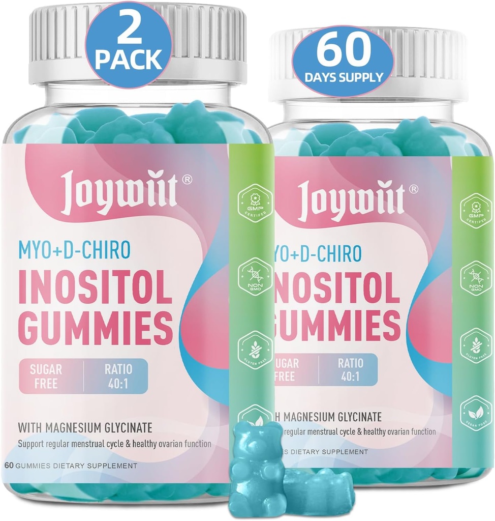 Zuckerfreie Inositol-Gummien, Inositol Chewable Supplement für Frauen, 40:1 Ratio Myo-Inositol & D-Chiro Inositol mit Magnesium Glycinat, Fertilitätsunterstützung für regelmäßige Cycle & Hormon Balance,120CT