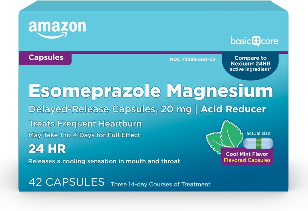 Prestazioni di base Esomeprazole Magnesio Delayed-Release Capsule 20 mg, Riduttore di acido, Menta fresca, 42 Conte (3 Pacchetti di 14)