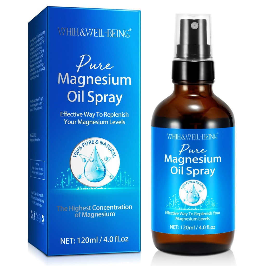 Spray di magnesio, puro spray di magnesio naturale in bottiglia di vetro, facile da assorbire e utilizzare 120ml