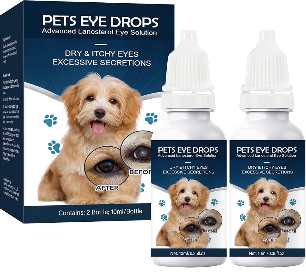 Katarakttropfen für Hunde, Hundeaugentropfen, Verbesserung der Vision Klarheit, Verbesserung der Augenvision und Katarakt(2 x 10 mL)