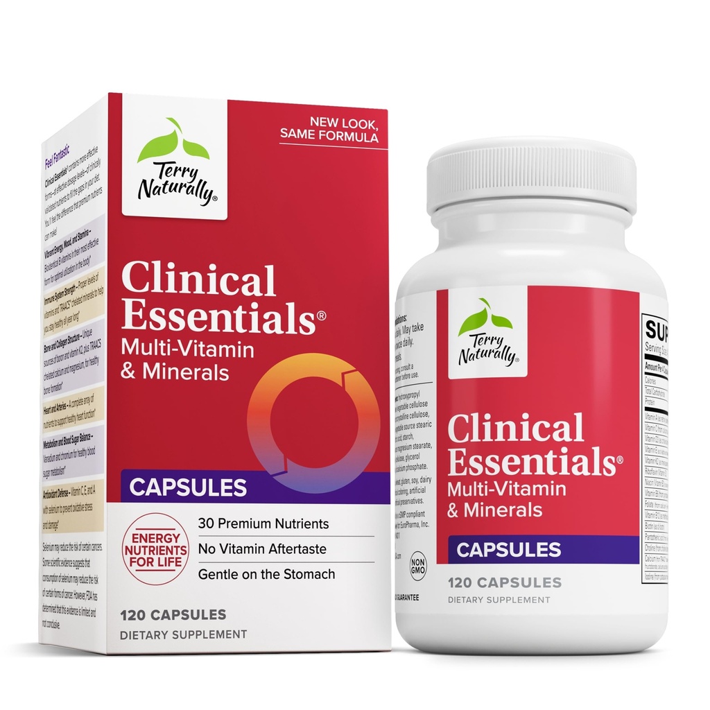 Terry Naturally Clinical Essentials - Supplemento a Aid Bone, Cardiovascular & Immune Health - Integratore con Minerali Chelati - Integratore con B-Vitamins & Vitamina C - 120 Capsule