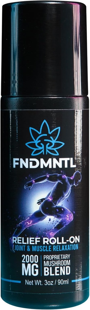 FNDMNTL Rilievo Roll-On con 2000mg Funzionale Mushroom Blend per Joint & Muscle Relaxation, No Mess Applicator, 3oz