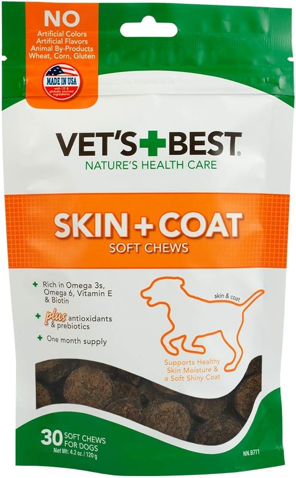 Les meilleurs suppléments pour chien de peau et de manteau de Vet - formulé avec de la vitamine E et de la biotine pour maintenir les chiens en bonne santé peau et manteau - 50 comprimés à croquer