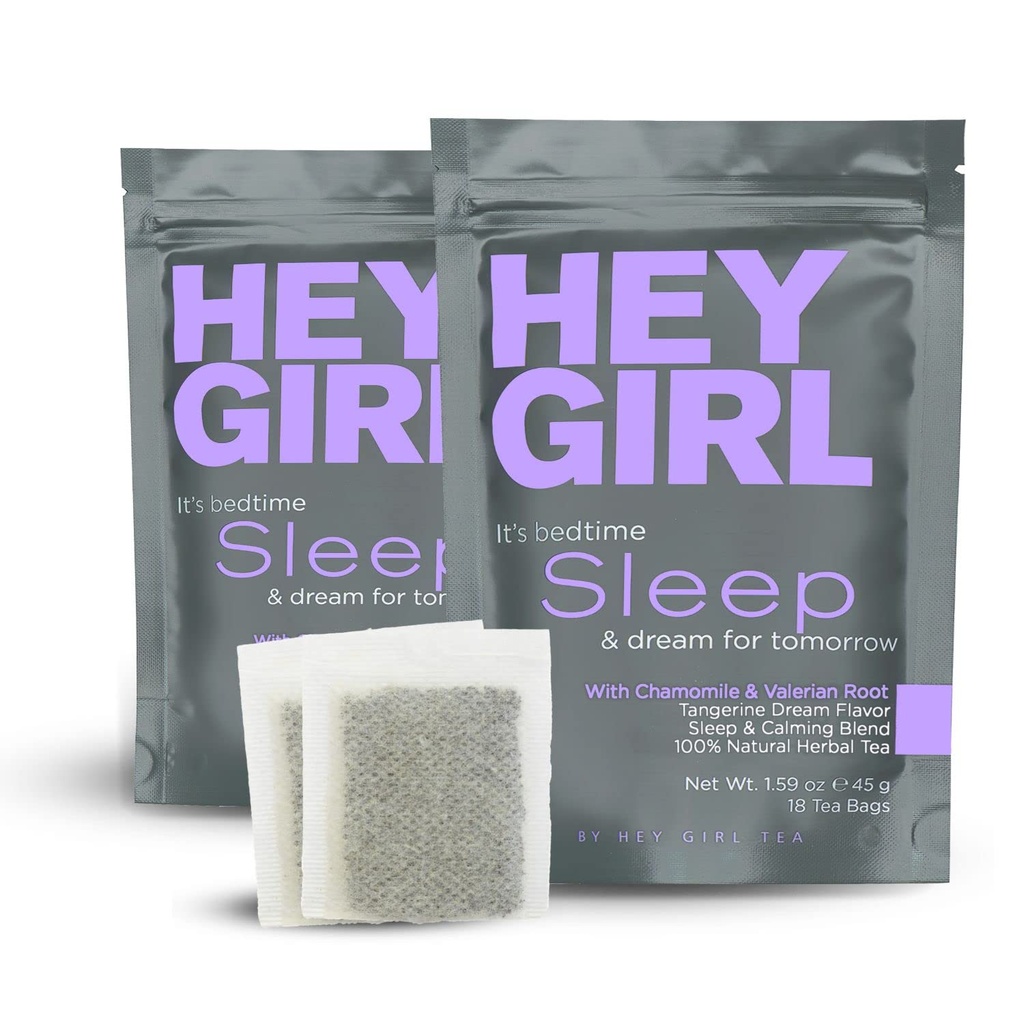 Hey Girl Sleep Tea - Natürliche Kräuter Bedtime Teebeutel mit Kamille, Leidenschaft Blume, Valerian Root, Lemon Balm - Beruhigend, entspannende Erwachsene Schlafende Nacht Zeit Tee - Relaxation Geschenke für Frauen 2-Packs