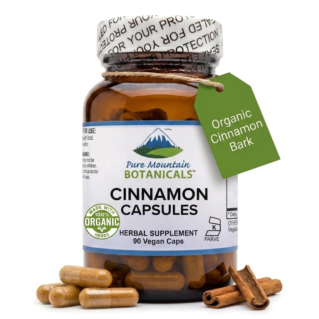 Pure Mountain Botanicals Zimt Kapseln - Kosher Vegan Pillen mit 1000mg von Organic Cassia Cinammon Bark Supplement