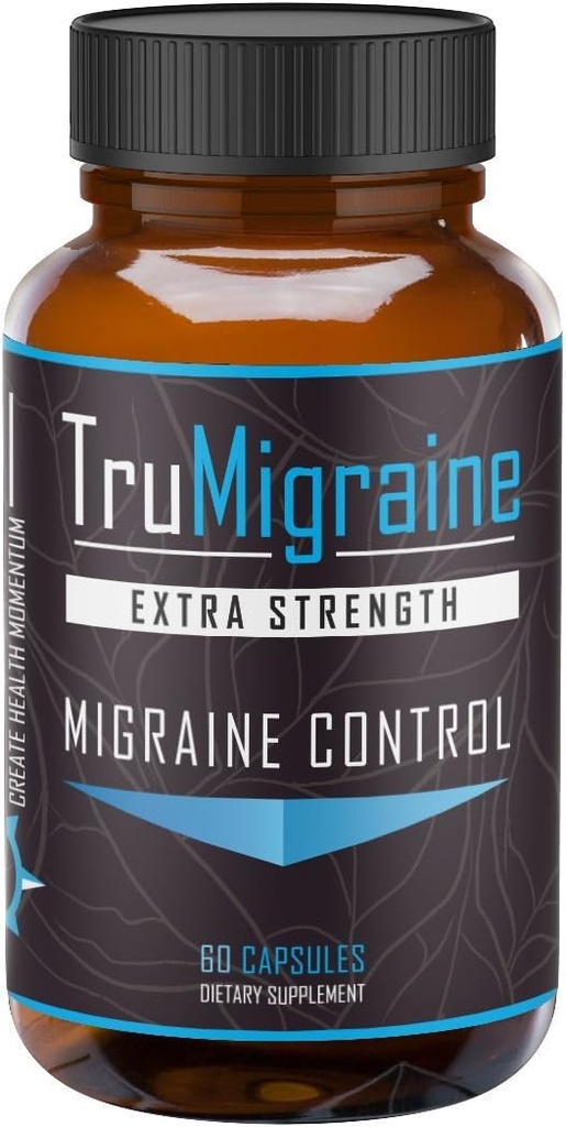 TruMigraine Relief & Prevention | Alle natürlichen Migraine Ergänzungen für Kopfschmerzen Relief | Zutaten: Riboflavin, Feverfew, Paraben Free Butterbur, & Ginkgo Biloba | 60 Veggie Kapseln,