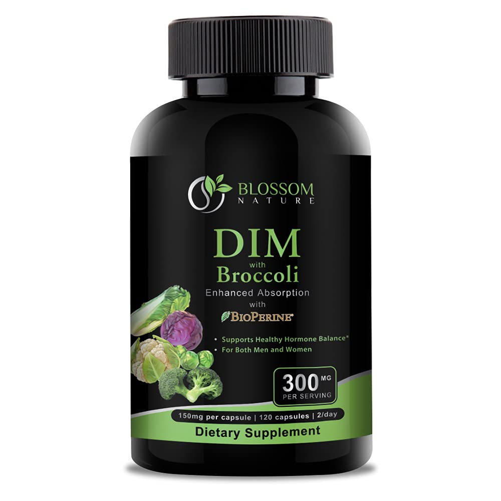 DIM-Ergänzung 300mg mit Broccoli 200mg BioPerine 10mg-Hormone und Estrogen Balance für Frauen & Männer, Menopause Relief, PCOS & PMS-Unterstützung,Hormonal Acne Treatment-120 Caps,Diindolylmethan 150mg pro Cap