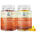 Bundle di Multivitamin Gummies - Mummie Halal Multivitamin con B12 Biotin Zinc & Vitamina D e Vegetariano Omega 3 6 9 DHA Gummies per il cervello Bone Heart Health e Joint Support - Burpless Fish Free