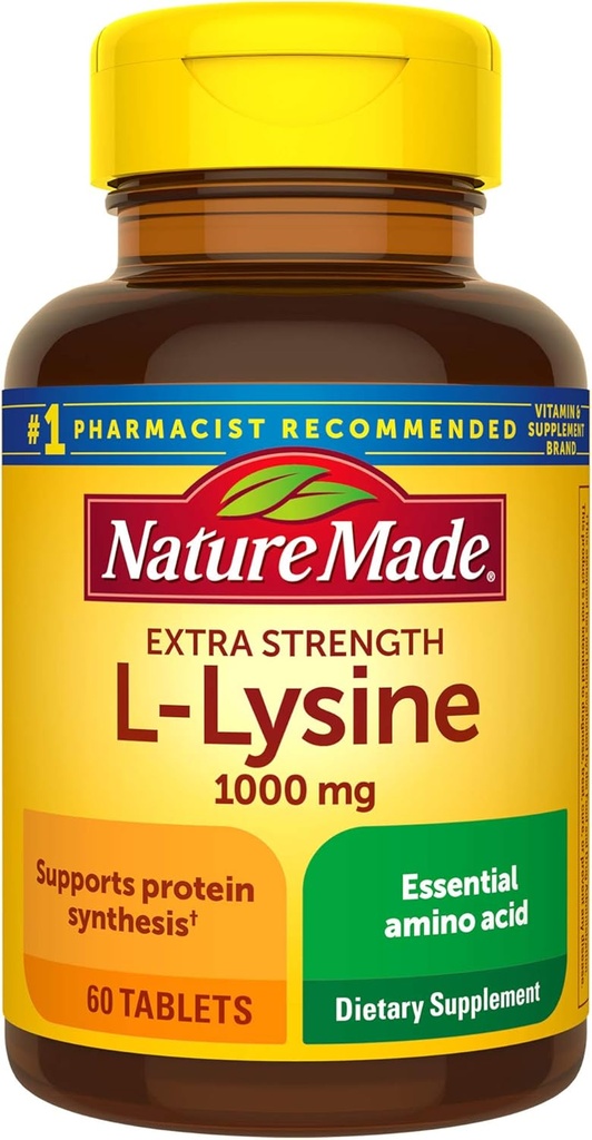 Nature Made Extra Strength L-Lysine 1000 mg Tabletten, 60 Zähler für Proteinsynthese