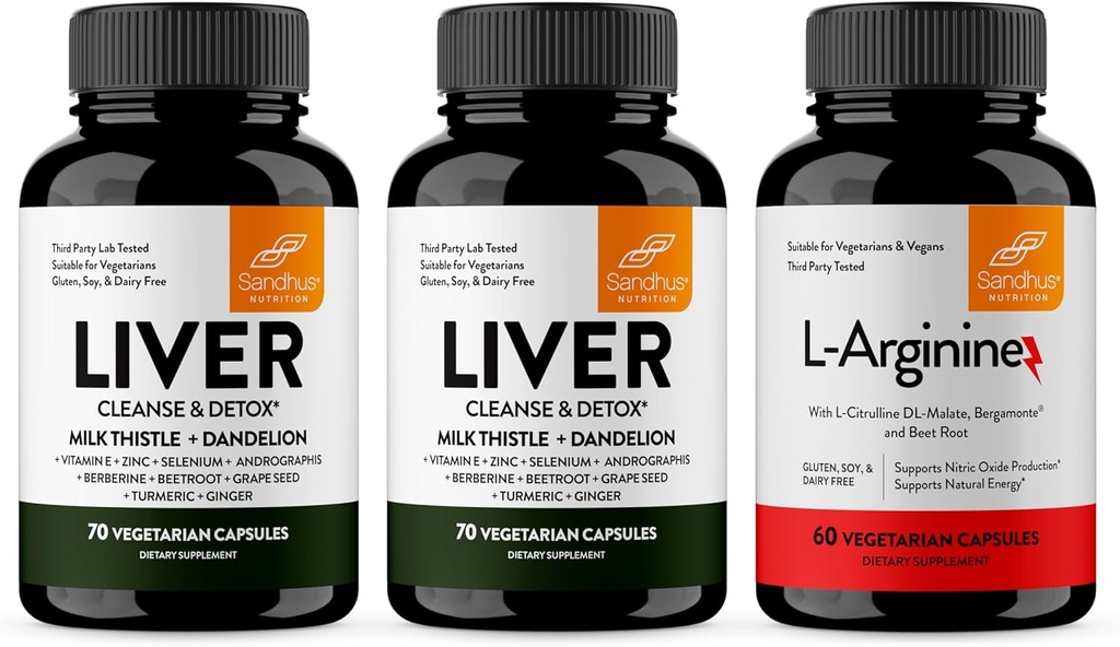 Le foie de Sandhu Renew Cleanse & L-Arginine avec des capsules précurseurs à oxyde nitrique
