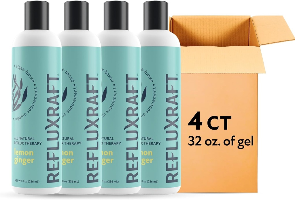Säure Reflux-Therapie, Bio-Alginat, Schnelle und lange anhaltende Gerd, LPR & Digestion Symptom-Unterstützung, Zero Sugar, Glutenfrei, Low Sodium, Lemon Ginger, 47 Gel Servings per 8 OZ Bottle, 4 Pack