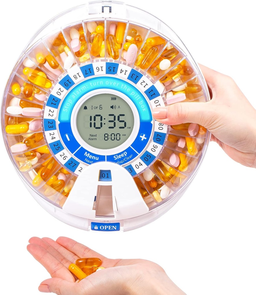 Zoksi Distributeur automatique de pilules pour personnes âgées avec alarme, Distributeur électronique de pilules et organisateurs, Distributeur de médicaments chronométrés, Rappel mensuel de médicaments pour les ordonnances et les vitamines