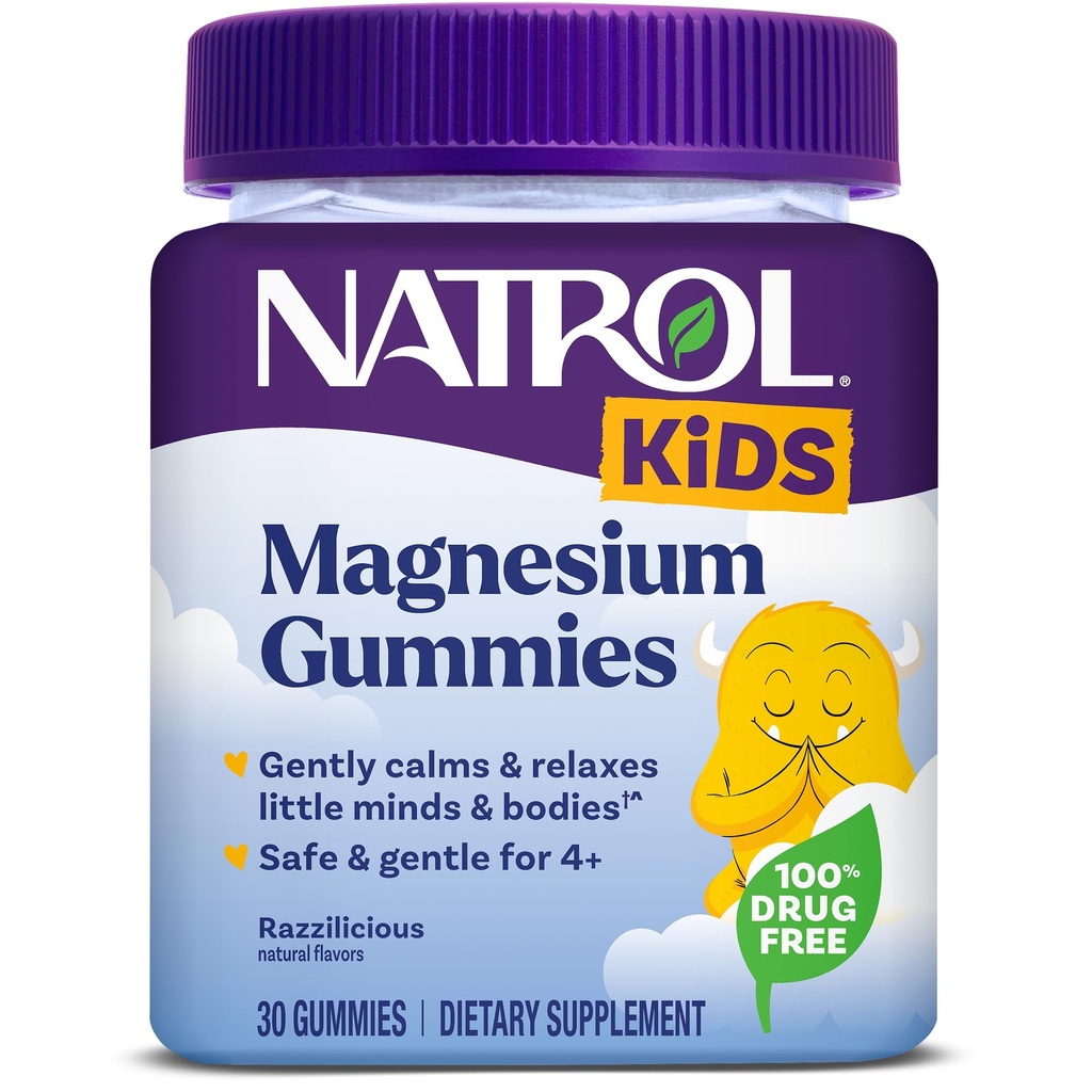 Natrol Kids Magnesium Citrate Gummies, Gently Calm and Relax Little Minds and Bodies, Plus Support Healthy Muscle Relax and Function, 30 Razzilicious Gummies, Fino a 30 giorni di alimentazione