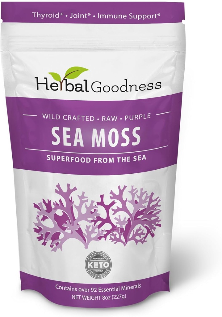 Herbal Goodness Sea Moss Gel Chondrus Crispus St Lucia Sea Moss Supplement 8oz Purple - Gesunde Verdauung, verbessert Haut- und Haargesundheit, reguliert Schilddrüsenfunktion, Immununterstützung